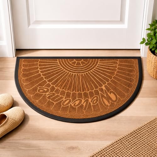 Image of DecorTwist PVC Door Mat 60x40 cm | Heavy Duty Indoor Outdoor Entrance Mat | Anti-Slip Rubber Back | Waterproof Dust & Dirt (Style 3 [ Coffee Brown], Half Round PVC Door Mat 80x40 cm, Pack of 1)