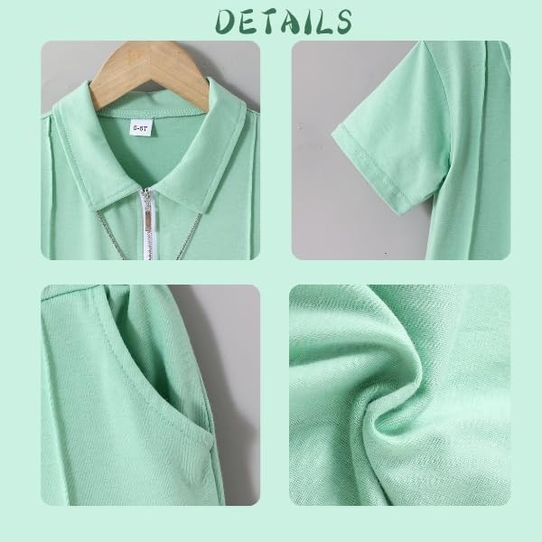 Image of Yoxindax Boys Clothes 2-Piece Casual Street Style Turn-Down Collar Half Zip Kids 4-12 Years Teen Boys Summer Outfits