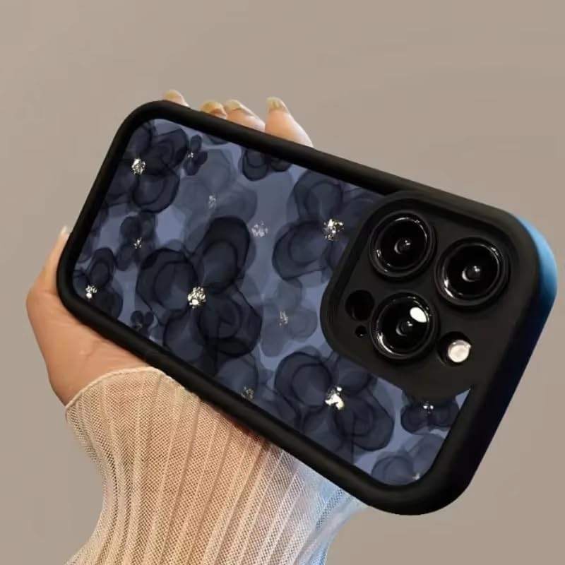 Image of COVERLY Floral Sparkling Back Case Cover for iPhone 16 Pro Max | Hot 3D Flower Black Cute Design | Lens Protection | Soft TPU Silicone Aesthetic Print Cover for Girls & Women (Black, Shockproof)
