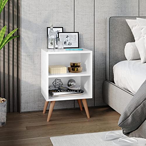 Mesa de Cabeceira Retrô com Prateleira Completa Móveis Branco