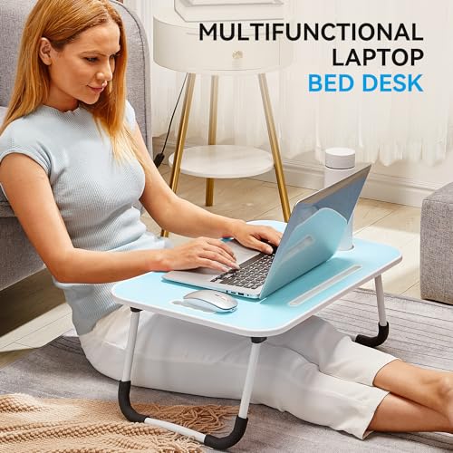 Image of BUYIFY 23 inch Foldable Lap Desk for Laptop Writing w /Cup Holder Blue