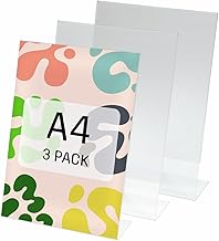 SY110 Espositore da tavolo inclinato, 30x21x6,3 cm, per A4 verticale,, per bancone, ristorazione, ufficio, matrimonio, etc, acrilico, trasparente, 3 pezzi