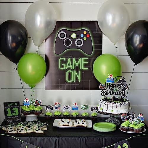 Zhuoweism ZWA1214 25 Pcs Video Game Cupcake Toppers Video Game Happy Birthday Cake Topper Game On Controllers Cupcake Picks Gamepad Cake Decorations For Game Theme Baby Shower Kids Birthday Party Supplies thumb #6