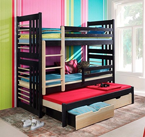 naka24 Massivholz Kiefer Etagenbett 3 Liegeflächen inkl.3Matratzen...