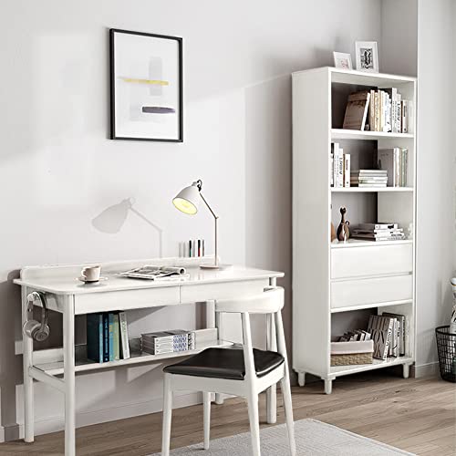 Wooden Bookcase with Drawers - 67 Tall White Shelf for Home and Office