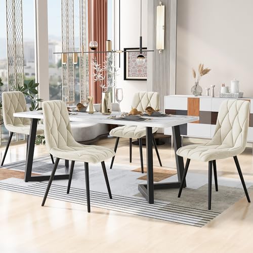 Conjunto de comedor moderno, 117 × 68 cm, mesa de comedor rectangular con 4 sillas), juego de mesa de comedor rectangular de cocina, silla de comedor de terciopelo de sarga, patas negras (terciopelo,