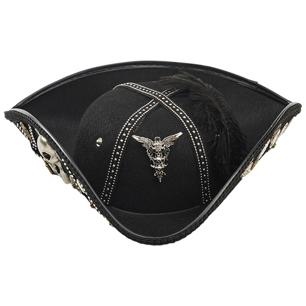 Lamdbao Punk Skull Wings Pirate Hat Pirate Costume Accessories,Medieval Colonial Tricorn Hat Halloween Cosplay Accessories for Men Women