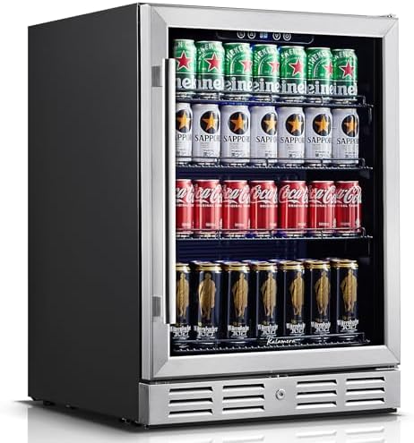 24 Inch Under Counter Beverage Fridge -Max 164Cans Capacity Drink cooler,Wide 24''Perfectly for Built in Space, Adjustable shelves for any size beverage/beer/soda Transparent door Refrigerator