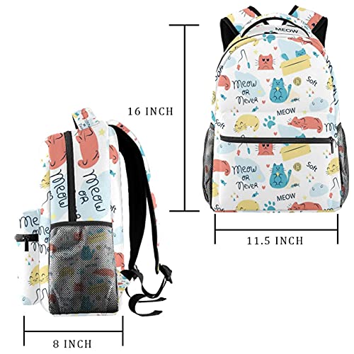 Sac à dos d'école multicolore chat et poisson au style décontracté - 2