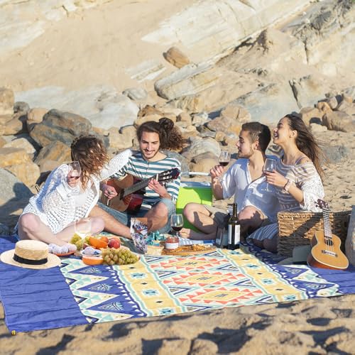 Bseical Stranddecke Sandfrei 210x200 cm Leicht und Dünn, Stranddecke Wasserdicht Klein Faltbar, Picknickdecke Wasserdicht Boho für Strand, Picknick, Wandern, Camping