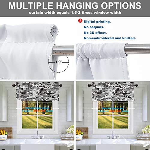Batmerry Black White Camouflage Kitchen Valances Half Window Curtain, Camouflage Military Kitchen Valances For Bedroom Heat Insulated For Decor 52X18 Inch #TOP4