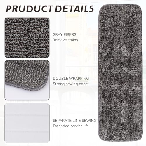 Image of Replacement Mop Pads Fit for Rubbermaid Commercial 18 inch and 17 inch Mops - 10 Pack Wet & Dry Commercial Cleaning Reusable Refills Fit for Any Microfiber Flat Mop System 18 inch and 17 inch - Gray