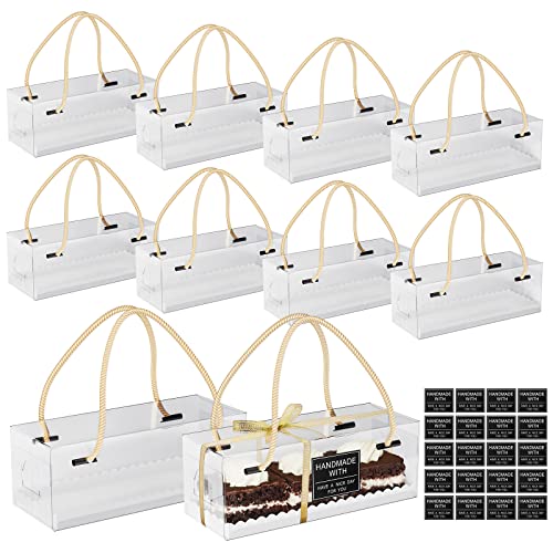 Gearific 10 Pcs Boîtes à Gâteaux de Boulangerie Transparentes Pâtisserie Dessert Biscuits Coffrets Cadeaux avec Poignée (26 * 10 * 9.5cm)