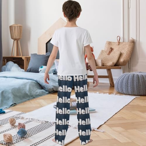 Boy's Pants Navy Blue Hello Jogger Pants Elastic Waist Long Bottoms Trousers with Pockets 6-14 Years3