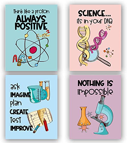 Image of TANXM Science Art Print Set,School Laboratory Decor, Classroom Wall Art,Science Explore Art Posters for Classroom Middle School Laboratory Library Study Decor, Set of 4 - No Frame,8 inchx10 inch