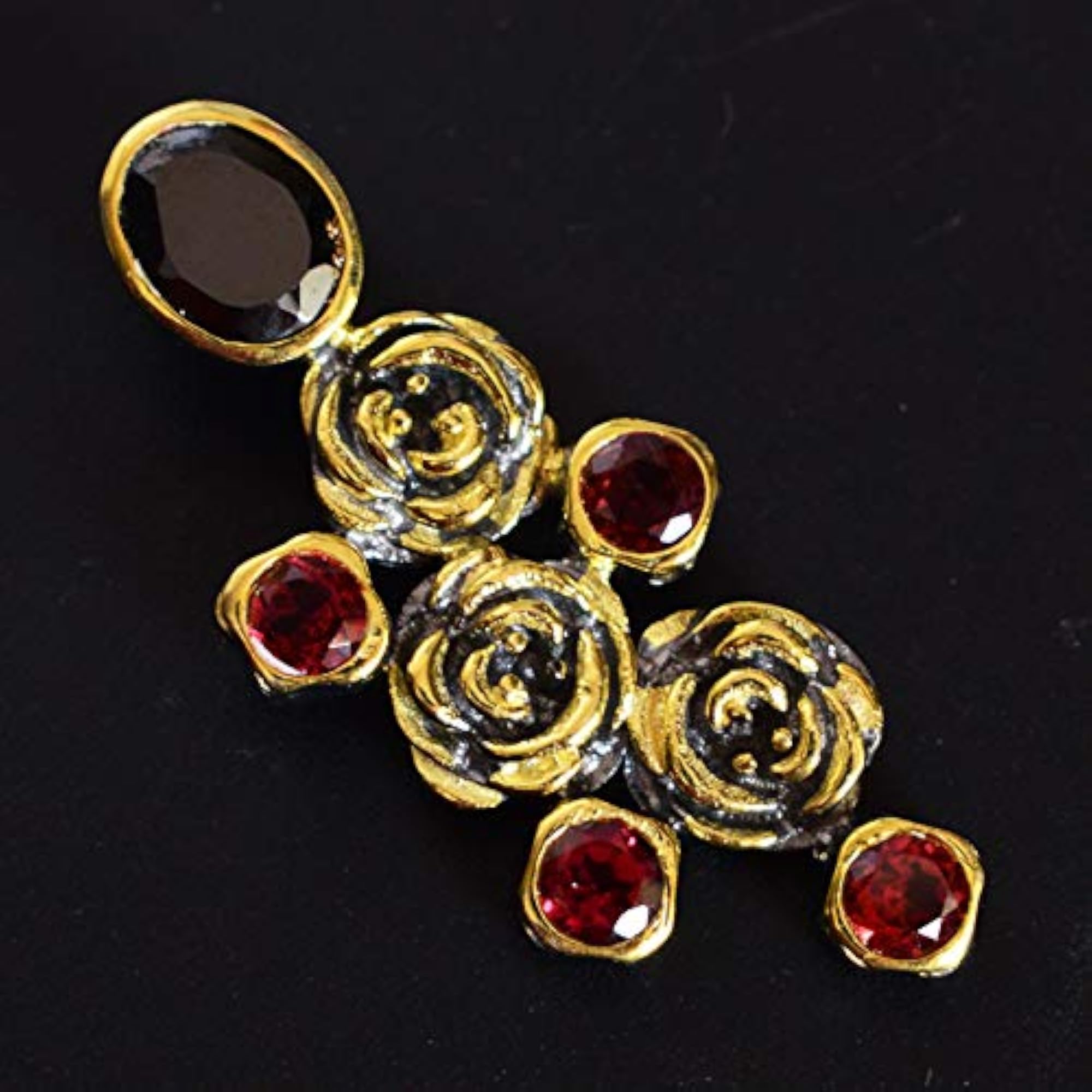 Authentic Garnet & Black Onyx Ethnic Boho Style Pendant Necklace, Gift for Women