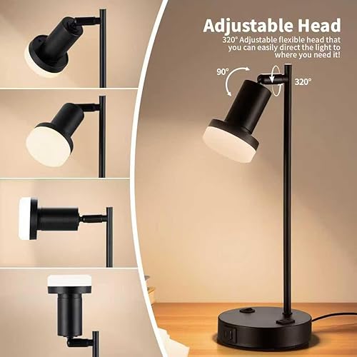 Miniatura 3 de Lámpara de mesa industrial con control remoto para atenuación y temperaturas continuas, lámpara de noche con puertos USB C+A y salida de CA, lámpara