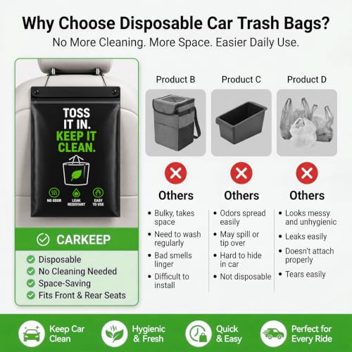 Image of Disposable Car Trash Bag Hanging,Car Garbage Bag Leakproof, Odor Seal 50PCS