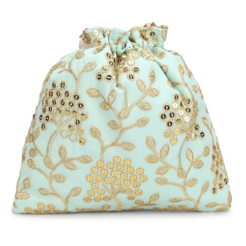 Image of LONGING TO BUY Indian Embroidered Pearl Potli Bag For Women, Sequence Design with Tassel, Wedding Potli Bags