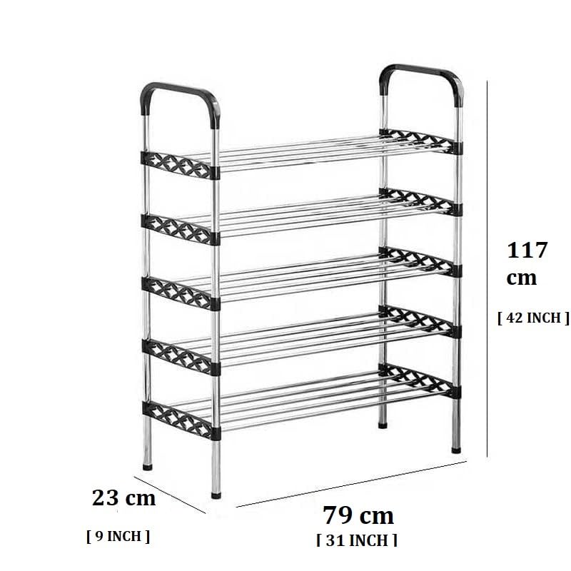Image of 5 -Tier Shoe Rack for Closet, Entryway, or Bedroom - Large Capacity Tall Shoe Organizer Storage Shelf Holds 35 + Pairs Space Saving Freestanding Metal Shoe Stand with Steel Pipes & Plastic Connectors,