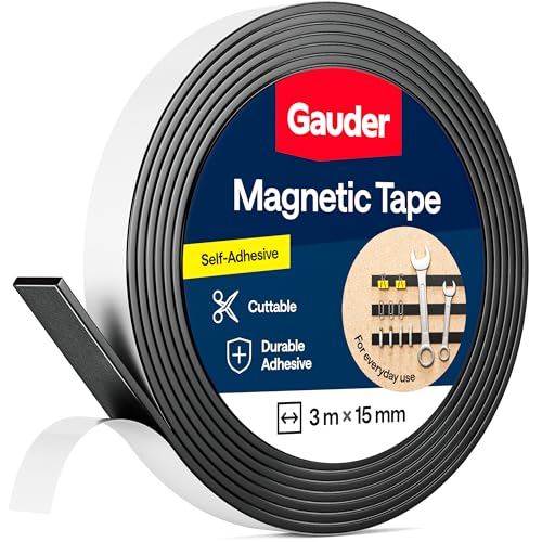 GAUDER Magnetic Tape Magnetic Strips Self Adhesive Strong (3 m x 15 mm)