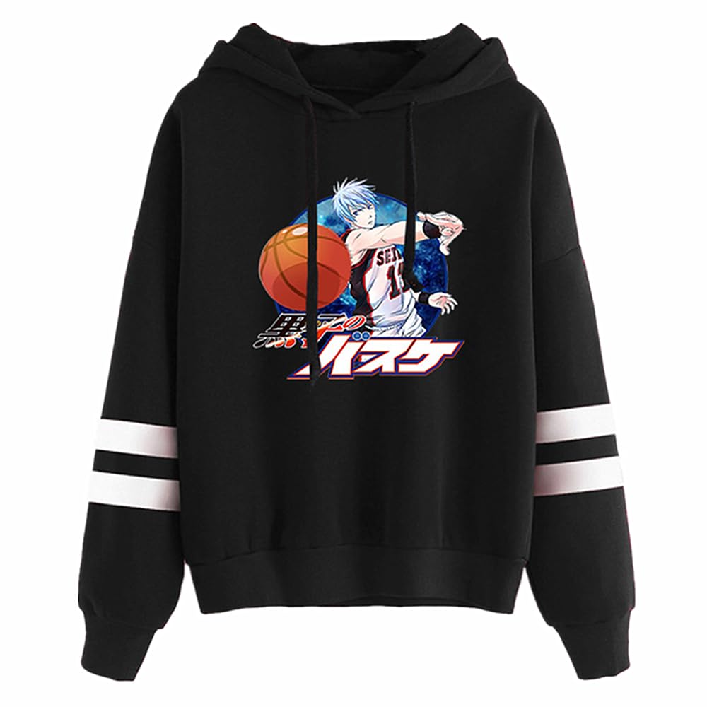 Charous Unisex Black 3 Anime Kuroko's Basketball Cartoon Bar Sleeve Hoodie,Black Sweatshirts For Manga Kuroko Tetsuya Fans Cosplay Gift
