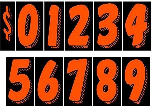 EZ Line Lettering Vinyl Decals for Cars Windshield Large Number Stickers Orange (FIRE RED) ON Black 13 Dozen Pro Pack Dealer Supplies
