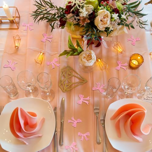 Image of Dunzoom 300 Pcs Pink Bow Bachelor Party Confetti She's Tying the Knot Confetti Table Decorations Glitter Pink Coquette Bow for Girls Birthday Party Bridal Shower Wedding Supplies