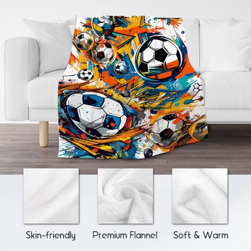 Soccer Blanket, Cozy Soft Throw Gifts for Kids, Cool Colorful Flannel Throw Blankets for Couch Office, 30x40 Inches