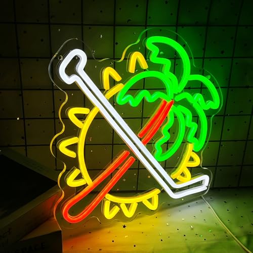Image of Coconut Trees Neon Sign Palm Tree Neon Light Up Sign Sun Neon Light for Wall Decor Ice Hockey Neon Sign for Bedroom Bar Man Cave Party Decor Birthday Gifts USB Powered,Size13.5*12.5inch(JWD028)