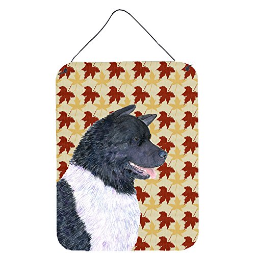 Caroline's Treasures SS4335DS1216 Akita Fall Leaves Portrait Wall or Door Hanging Prints Aluminum Metal Sign Kitchen Wall Bar Bathroom Plaque Home Decor Front Door Plaque, 12x16, Multicolor