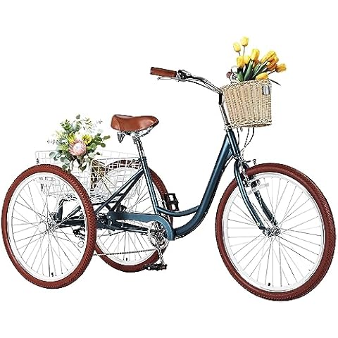 AkiiGer Adult Tricycles for Adults, 7 Speed Adult Trikes, 20/24/26 inch 3 Wheel Bike with Basket, Three-Wheeled Cruiser Bicycles for Women and Men, Without Mudguard Cover
