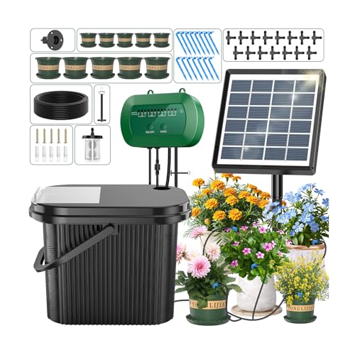 AnseTo Kit Arrosage Automatique Solaire pour Jardin,Systeme Arrosage Automatique Goutte a Goutte avec 15M Tuyau Seau et 10 Pots de Fleurs,Programmateur...