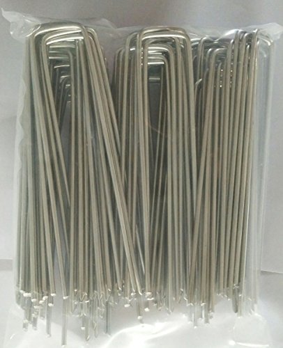 Mysit 6" Galvanized Landscape Staples Garden Stakes Pins 100 Pack, Heavy-Duty 11 Gauge Garden Staples Anti-Rust Fence Stakes For Anchoring Weed Barrier Fabric Irrigation Tubing Soaker Hose #TOP2