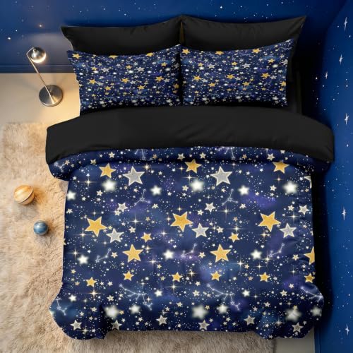 Image of NINENINE Galaxy Star Comforter Sets, Dark Blue Glowing Star Space Bedding 5PCS Twin Size Comforter Sets for Boys Teens (1Comforter, 1Flat Sheet, 1Fitted Sheet, 2Pillowcases)