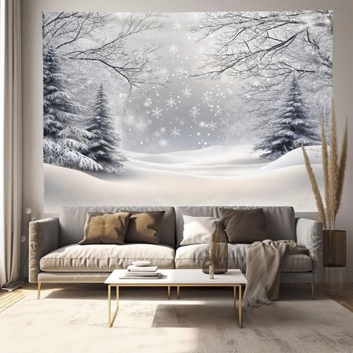 Tapiz de pared 150x130cm MULERN gris blanco, tapices de invierno para decoración de sala y porche