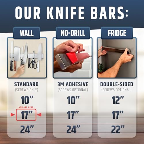 Image of HMmagnets Premium 17 Inch Stainless Steel Magnetic Knife Holder For Wall - Professional Magnetic Knife Strip - Space-Saving Knife Rack /Knife Bar With Powerful Magnetic Pull Force (Upgraded Version)
