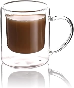 Çift Cidarlı Borosilikat Cam Kahve Kupası, 200 ml, 3 Adet Set, Krem