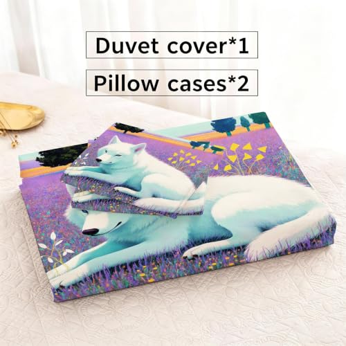 Parure de lit 160x200 facile à fermer microfibre renard blanc 2 pers