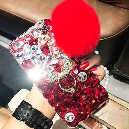 Case for LG Stylus 2,3D Handmade Angel Ring Kickstand Fluffy Ball Sparkle Crystal Rhinestone Diamond Case for LG Stylo 2/Stylo 2 Plus MS550/LG LS775(C Angel Red)