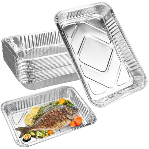 DTYGUIXE 25 Stück Aluminium Schalen, 31.6*21.2*4.2CM Grillschalen, Einweg Aluschalen, Aluminium-Tropfschalen, Eckig Alubehälter, Aluminiumschalen ohne Deckel für Reste, Grill, Kuchen, Obst und Gemüse