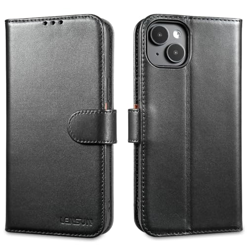Étui cuir iPhone 15 Plus noir housse portefeuille RFID magnétique de protection