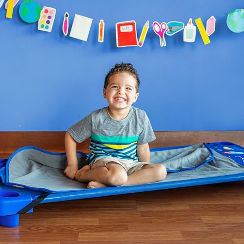Image of Wildkin Modern Kids Nap Mat with Pillow for Boys & Girls - Cotton Blend, Elastic Straps, Toddler Sleep Mat for Daycare, Preschool, Kindergarten & Travel, Ages 3-7, Machine Washable - Out of This World