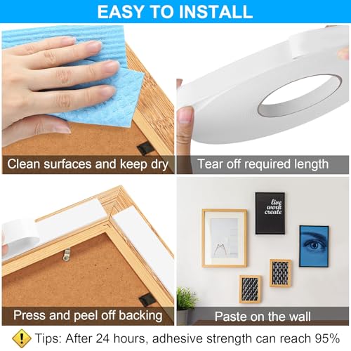 Image of Double Sided Foam Tape 0.39In x 16.5FT, Mounting Tape Heavy Duty, Strong Adhesive Weatherproof Seal Strips for DIY Craft Picture Poster, Car & Gap Filling Mountings, Home Office Decor (White)
