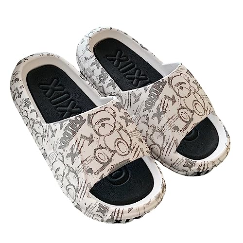 CEINOM Slippers for Women Men Cartoon Bear Pillow Cloud Slides indoor Outdoor Bathroom Shower Open Toe Shoes house Slippers