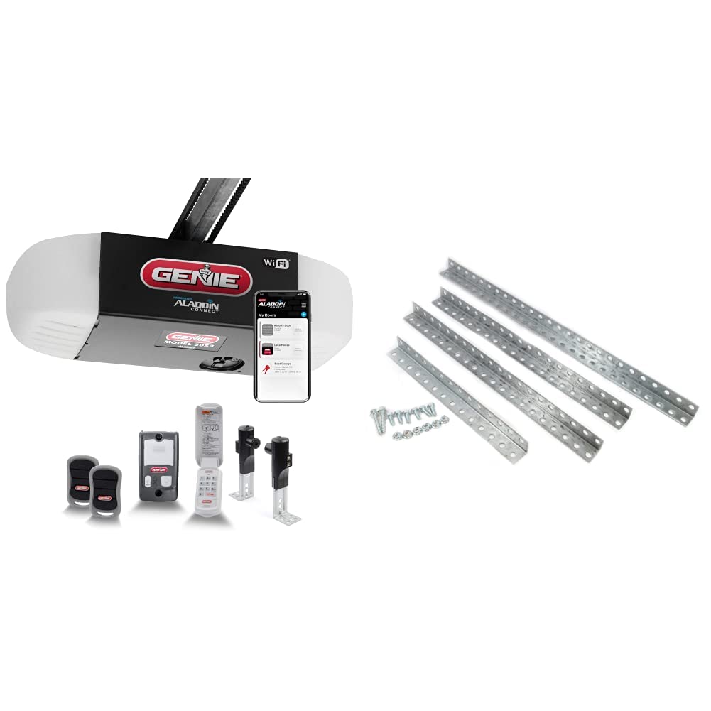 Genie QuietLift Connect Model 3053-TKV Smartphone-Controlled Ultra-Quiet Strong Belt Drive Garage Door Opener & GHK-R Garage Door Opener Hanging Kit, Silver