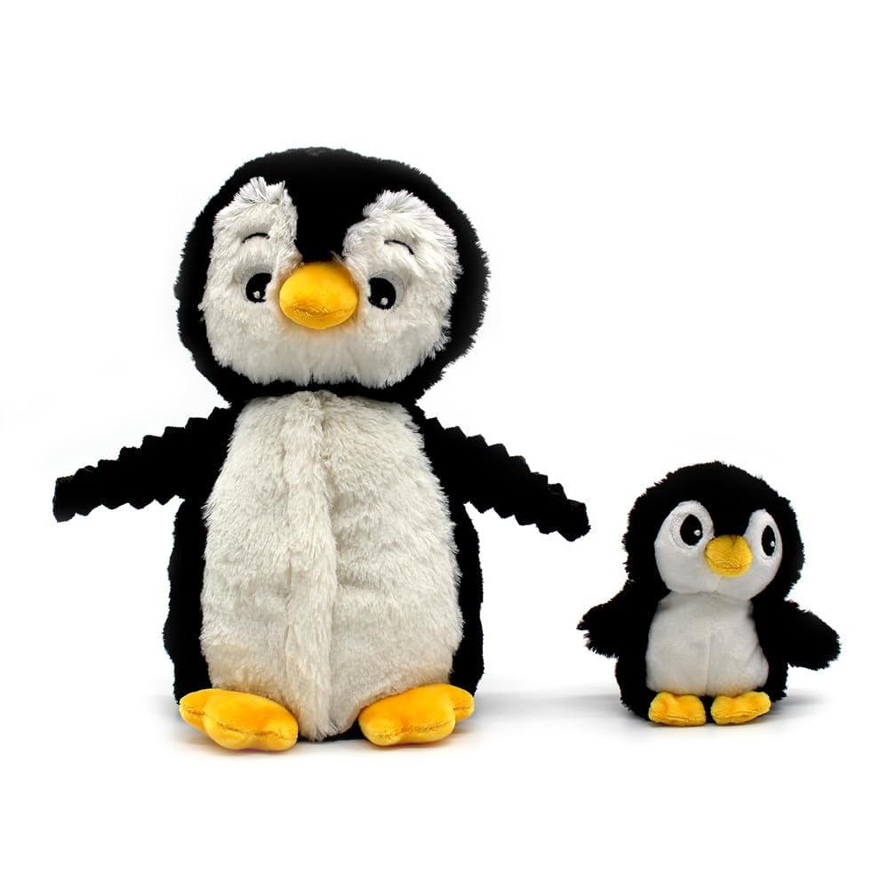 PTIPOTOS by Les DEGLINGOS - GLISSOU Le Pingouin Maman & Bebe - Peluche Ultra Douce 2 en 1 - Cadeau Naissance Anniversaire Noel - 24CM - Noir & Blanche