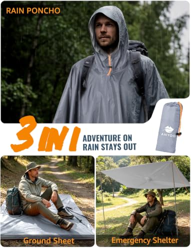 Image of ANYOO Hooded Rain Poncho for Adults Waterproof Lightweight Rain Coat for Men Women Reusable Rain Jacket for Emergency Outdoor