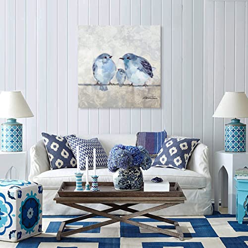 Woxfcart Bathroom Bird Picture Decor Wall Art Blue And Gray Painting For Home Bedroom Walls Decoration, Canvas Framed 20X20 #TOP1