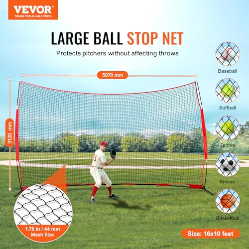 VEVOR Barrikaden-Backstop-Netz, Ballsport-Absperrnetz, 507 x 140 x 312 cm Tragbare Übungsausrüstung mit Tragetasche, Schutzschirm für Baseball, Softball, Fußball, Hockey-Training, für den Garten